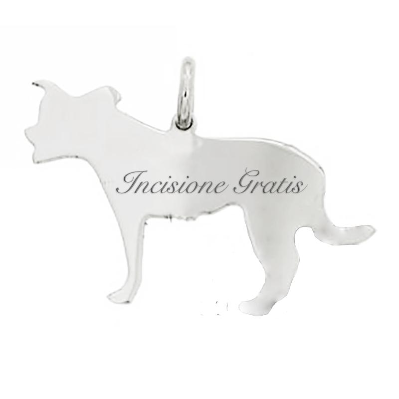 Ciondolo cane border collie mm 17x28 in argento 925 rodiato personalizzabile