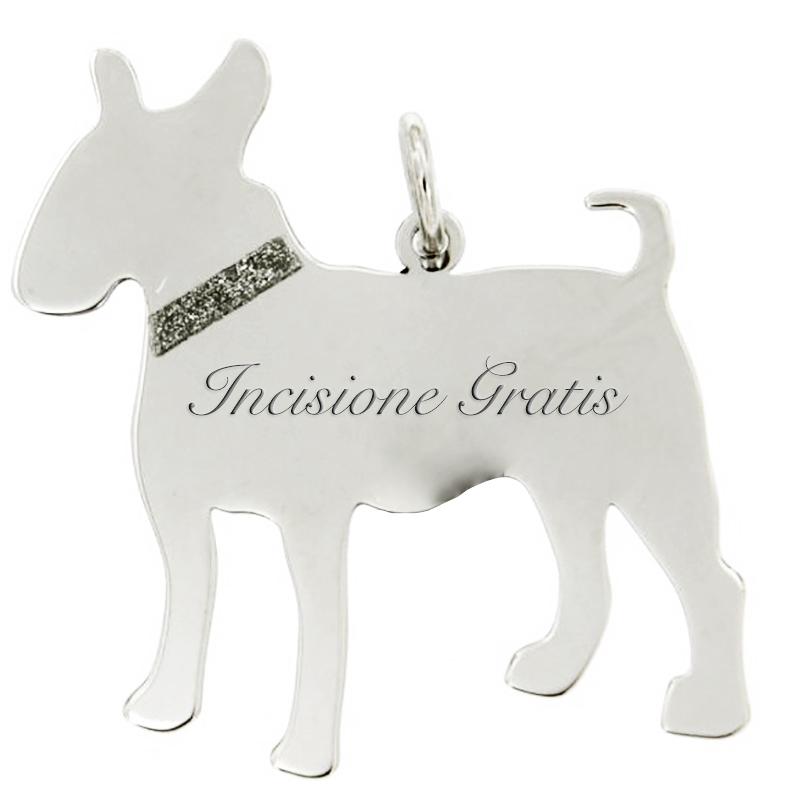 Ciondolo cane bull terrier mm 25x25 in argento 925 rodiato - incisione gratis -