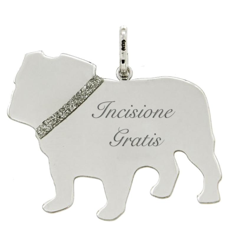 Cane bulldog mm 23x27 in argento 925 rodiato incisione gratis