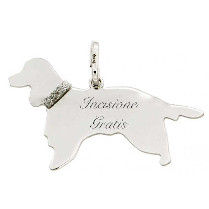 Ciondolo cane cocker mm 20x30 in argento rodiato 925 con incisione gratis