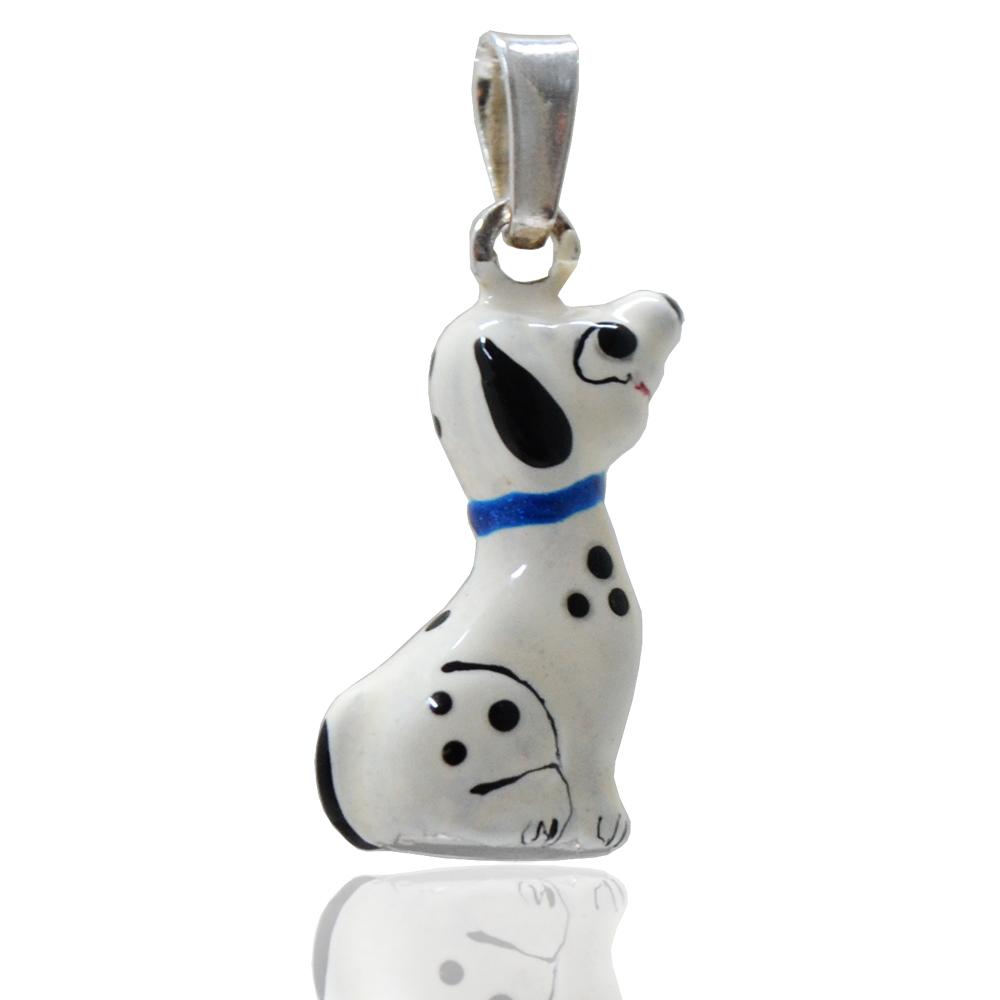 Ciondolo cane dalmata de la carica dei 101 in argento 925 smaltato a fuoco