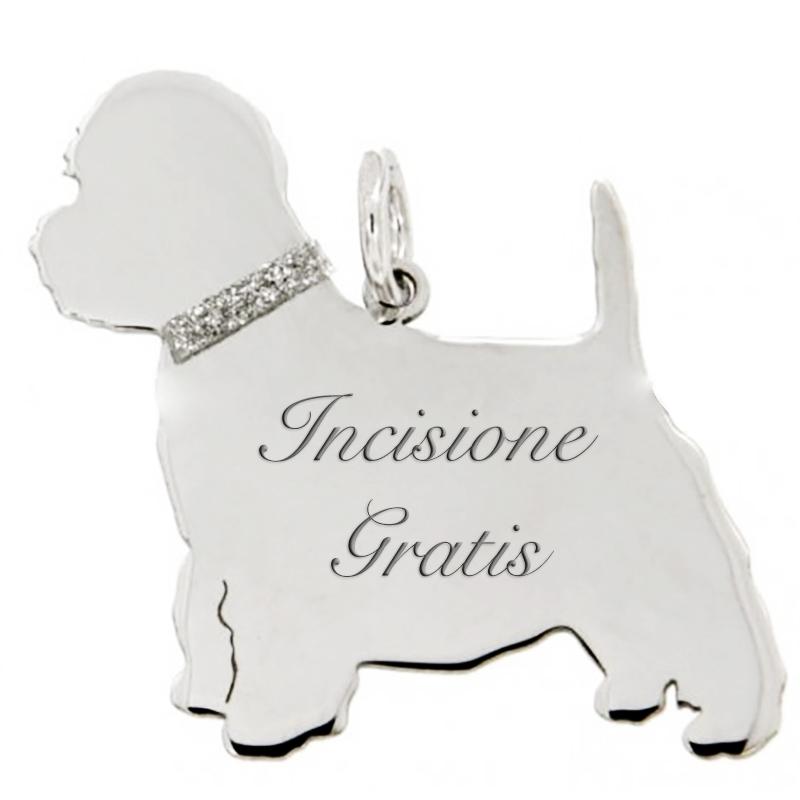 Ciondolo cane dandie dinmont mm 26x23 in argento 925 rodiato con incisione gratis
