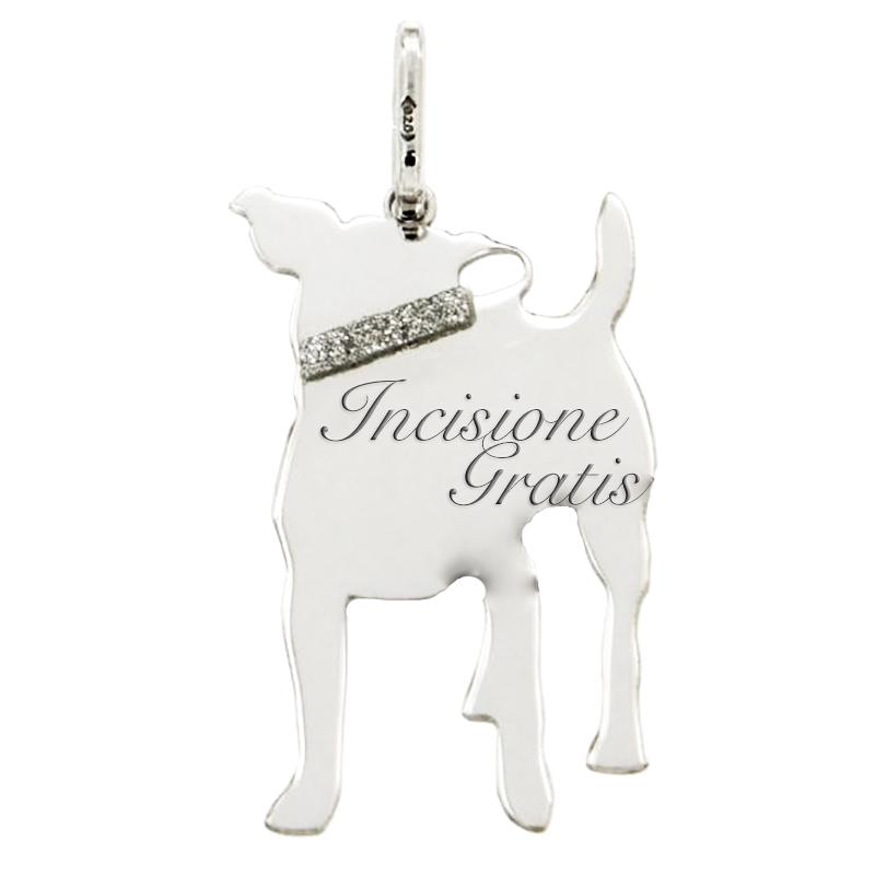 Ciondolo cane happy dog mm 26x14 in argento 925 rodiato personalizzabile