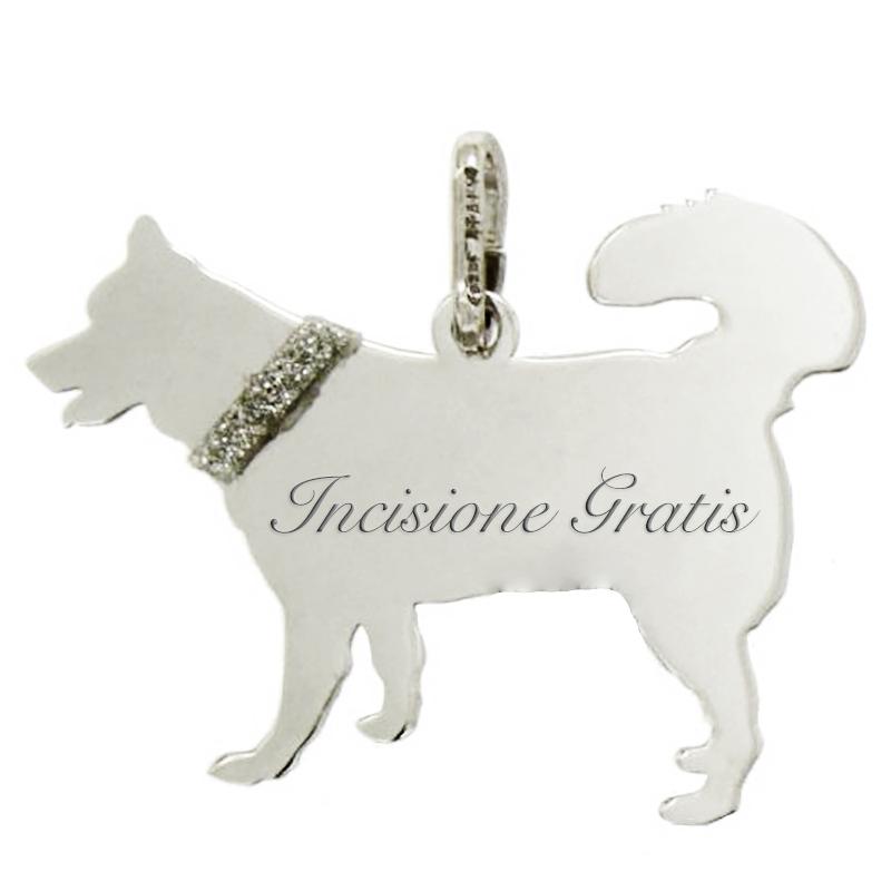 Ciondolo cane husky mm 22x28 in argento 925 rodiato -incisione gratis-