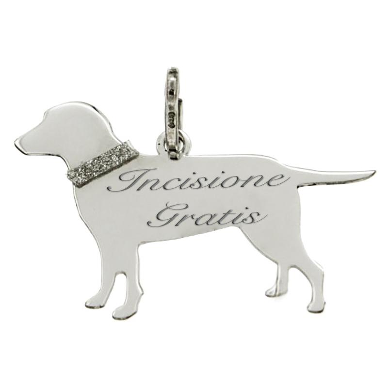 Ciondolo cane labrador mm 20x30 in argento 925 rodiato - incisione gratis - 