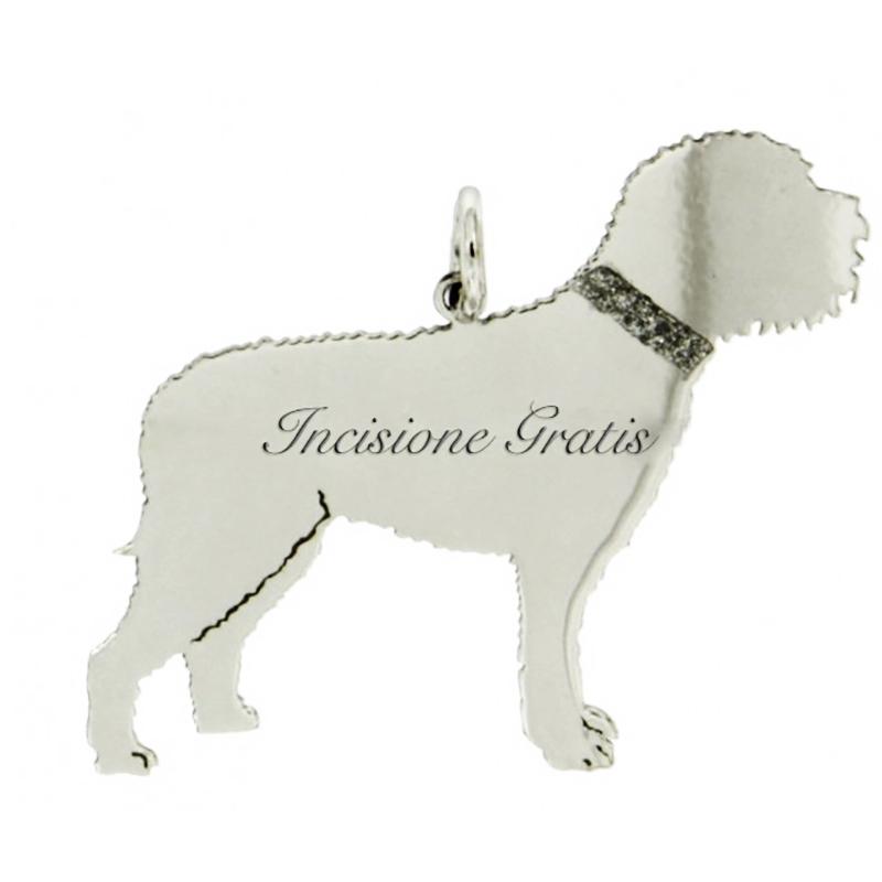 Ciondolo cane lagotto romagnolo mm 28x33 in argento 925 rodiato con incisione gratis