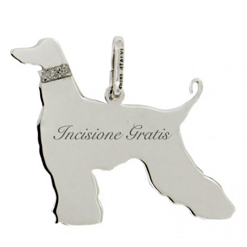 Ciondolo cane levriero afgano mm 22x20 in argento 925 rodiato con incisione gratis