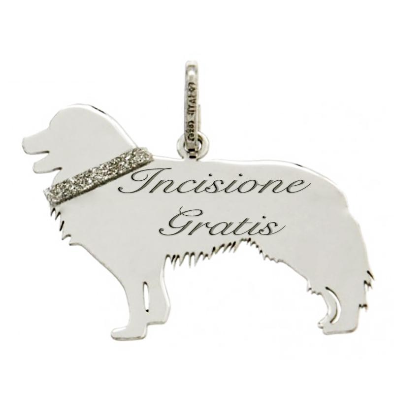 Ciondolo cane meticcio border collie in argento 925 rodiato mm 22x24 con incisione gratis