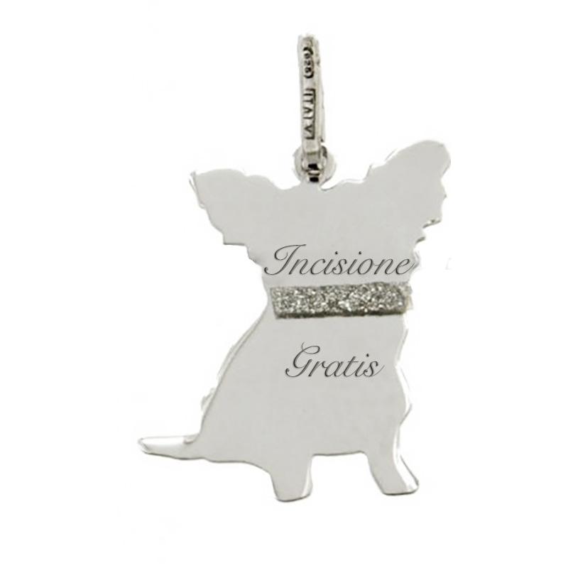 Cane papillon mm 20x14 in argento 925 rodiato da incidere