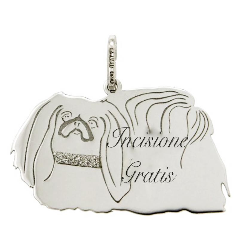 Ciondolo cane pechinese mm 20x30 in argento 925 rodiato - personalizzazione gratis -