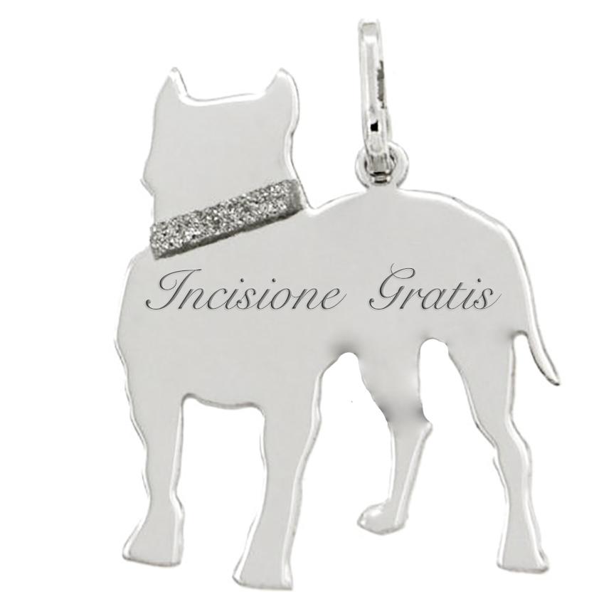 Ciondolo cane pit bull mm 25x20 in argento 925 rodiato incisione gratis