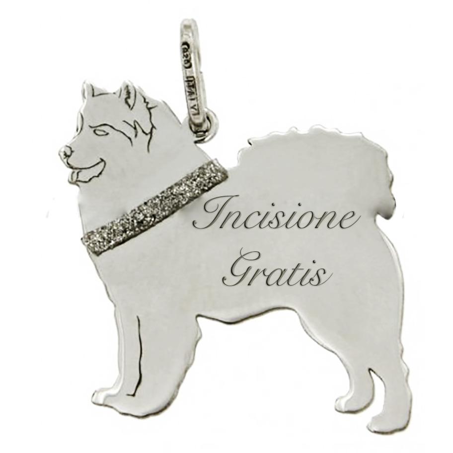 Ciondolo cane samoiedo mm 24x22 in argento 925 rodiato con incisione gratis