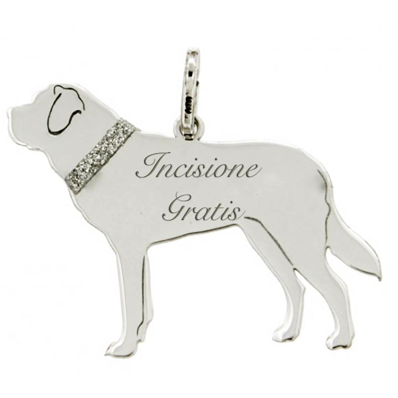 Ciondolo cane san bernardo in argento 925 rodiato mm 23x28 con incisione gratis