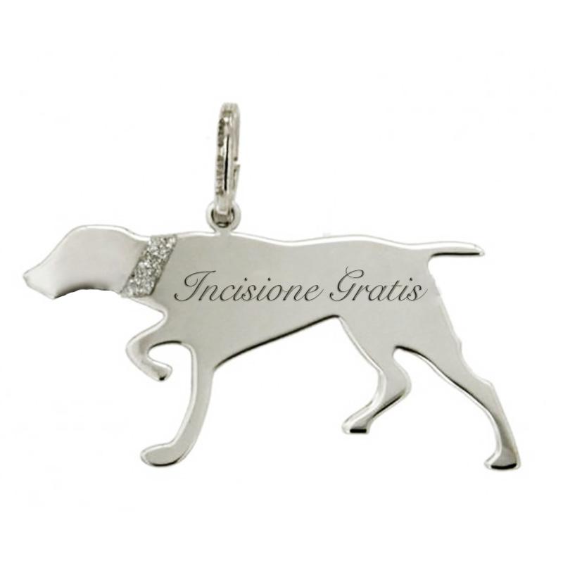 Ciondolo cane segugio in argento 925 rodiato mm 17x30 da incidere
