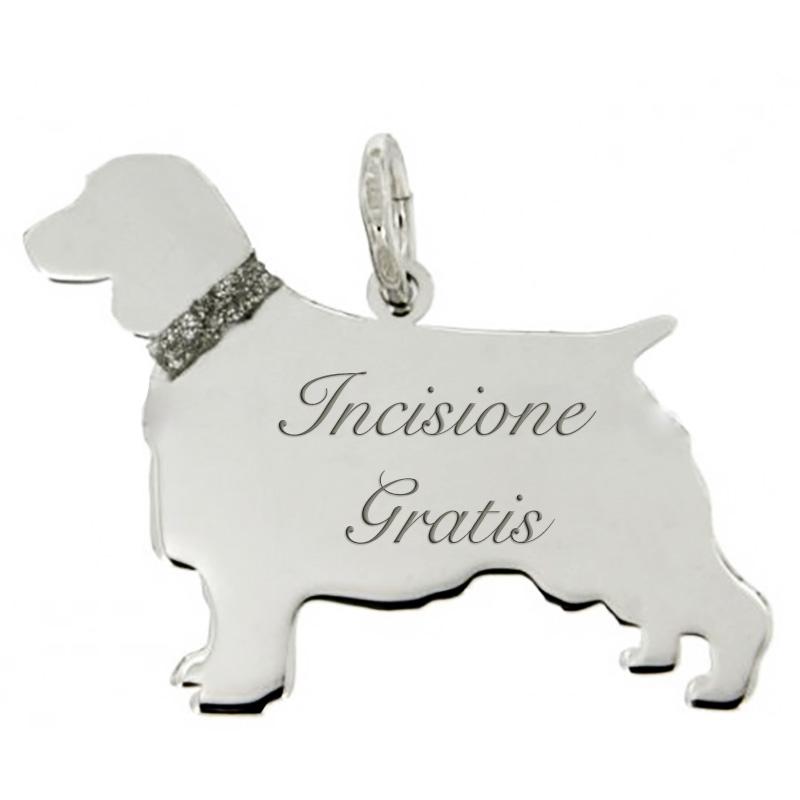 Ciondolo cane spring spaniel mm 21x28 in argento 925 rodiato con incisione gratis
