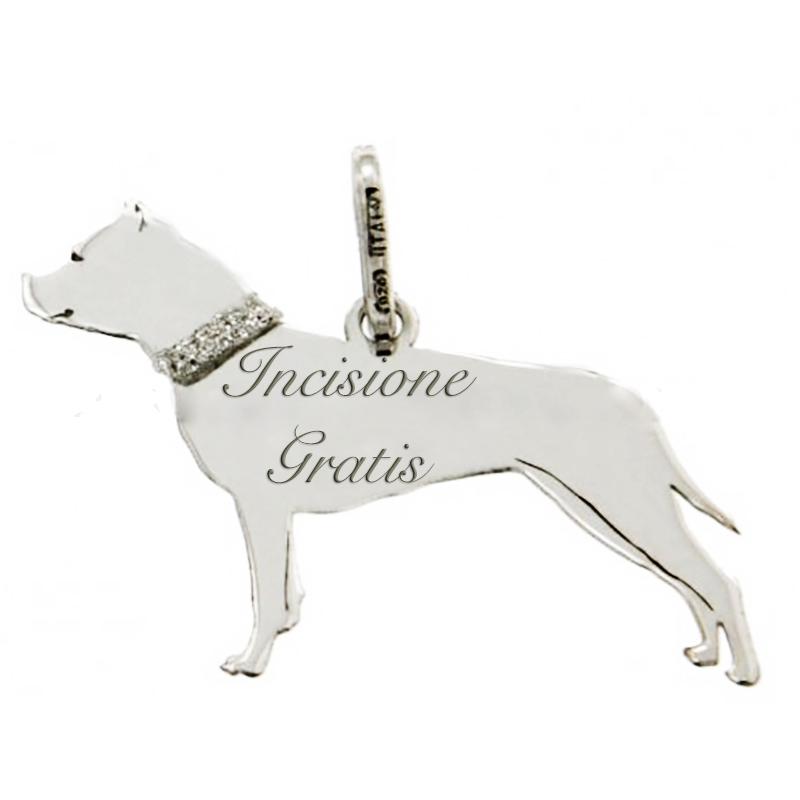 Ciondolo cane staffordshire mm 20x25 in argento 925 rodiato con incisione gratis
