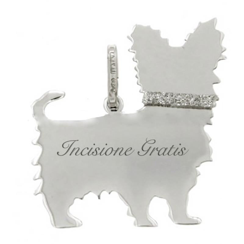 Ciondolo cane yorkshire mm 24x22 argento 925 rodiato con incisione gratis