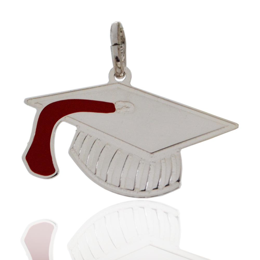 Ciondolo cappello laurea in argento 925 smaltato rosso