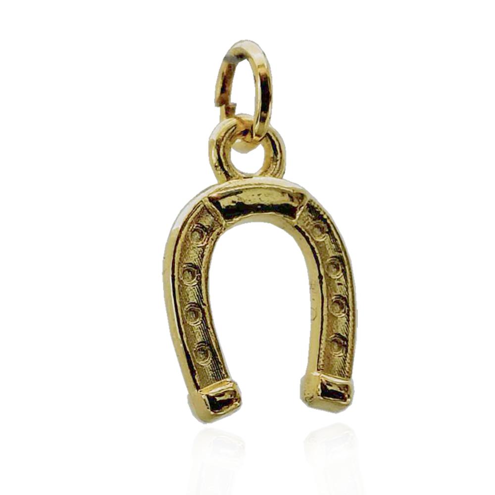 Ciondolo unisex ferro di cavallo in acciaio dorato mm 14x9