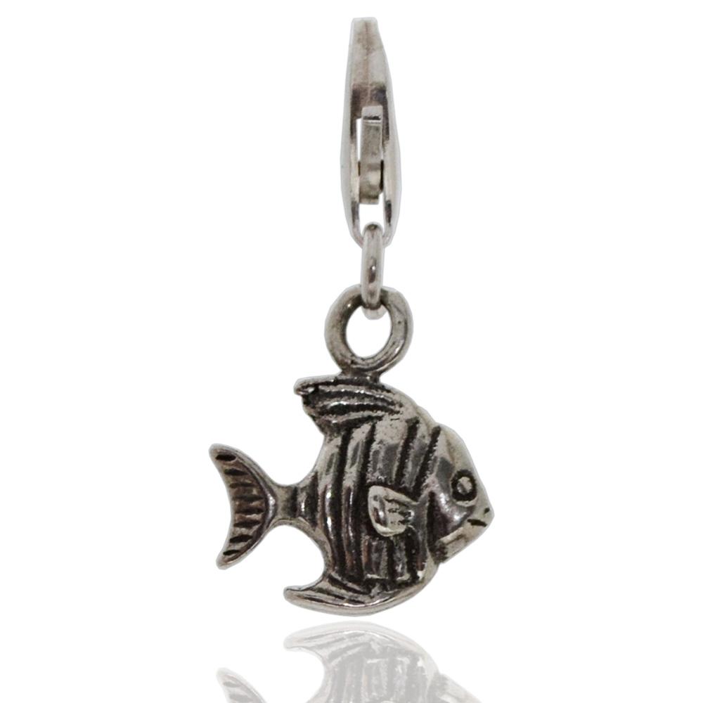 Ciondolo charm con gancio a pera con pesciolino in argento microfuso titolo 800