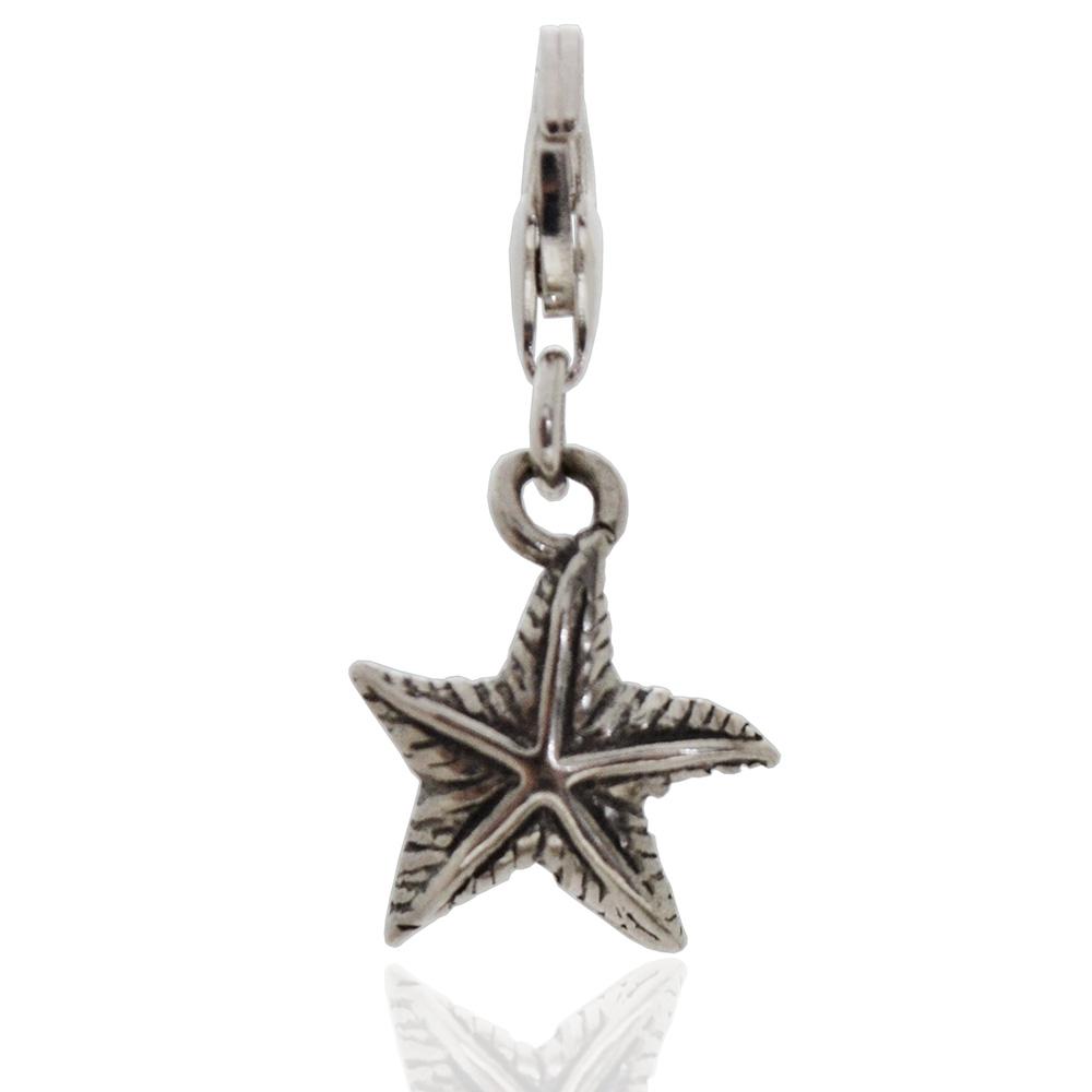 Ciondolo charm con gancio a pera con stella marina in argento microfuso titolo 800