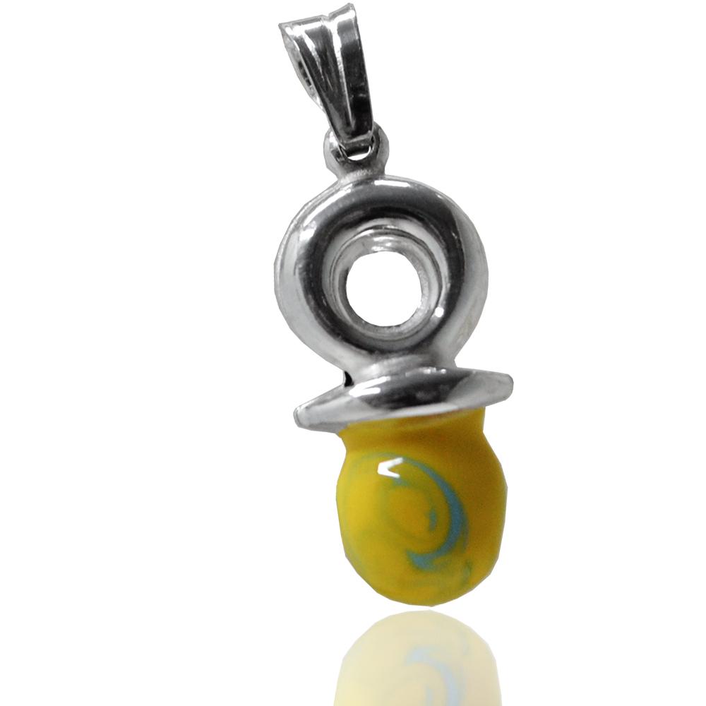 Ciondolo ciuccio mm 24x10 in argento titolo 925 smaltato a fuoco