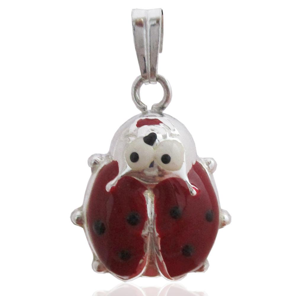 Ciondolo coccinella mm 23x18 in argento 925 smaltato a fuoco