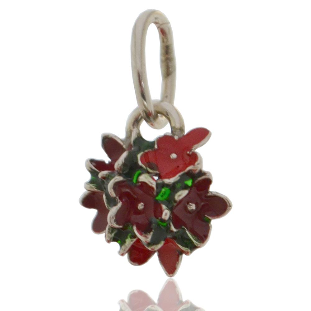 Ciondolo composizione di fiori rossi a 5 petali in argento microfuso brunito titolo 800