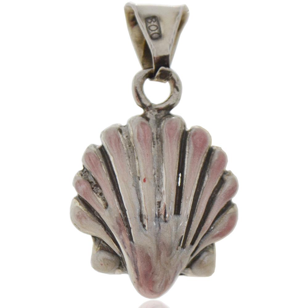 Ciondolo conchiglia mm 25x18 in argento microfuso brunito 800 con smalto madreperlato