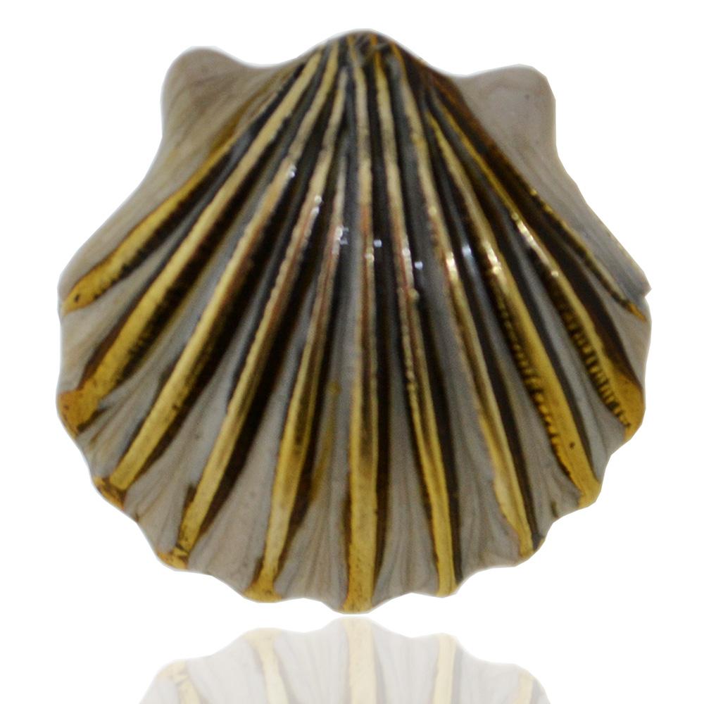 Ciondolo conchiglia mm 36x36 in argento microfuso brunito 800 con smalti madreperlati