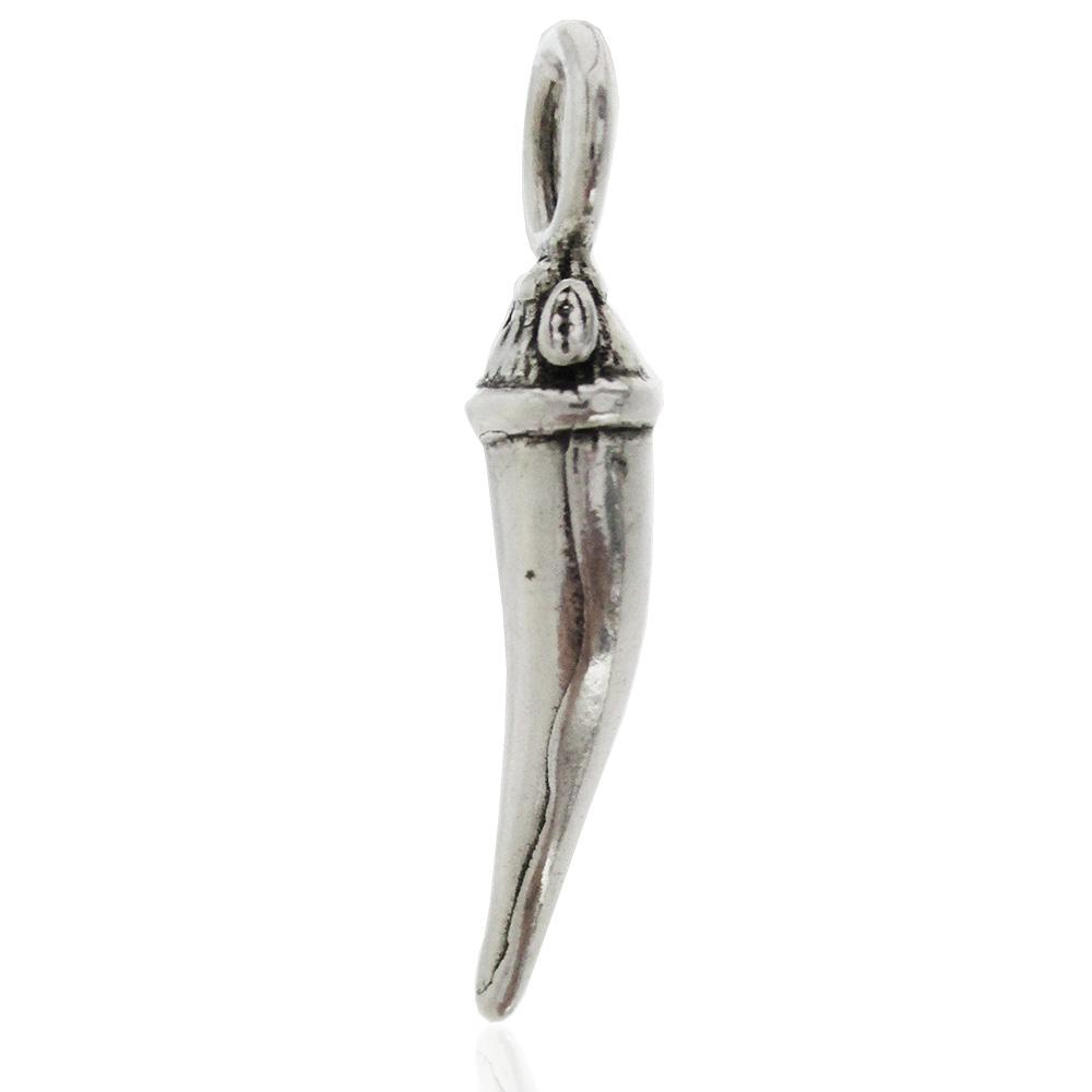 Ciondolo scaramantico corno mm 27 in argento microfuso brunito titolo 800 