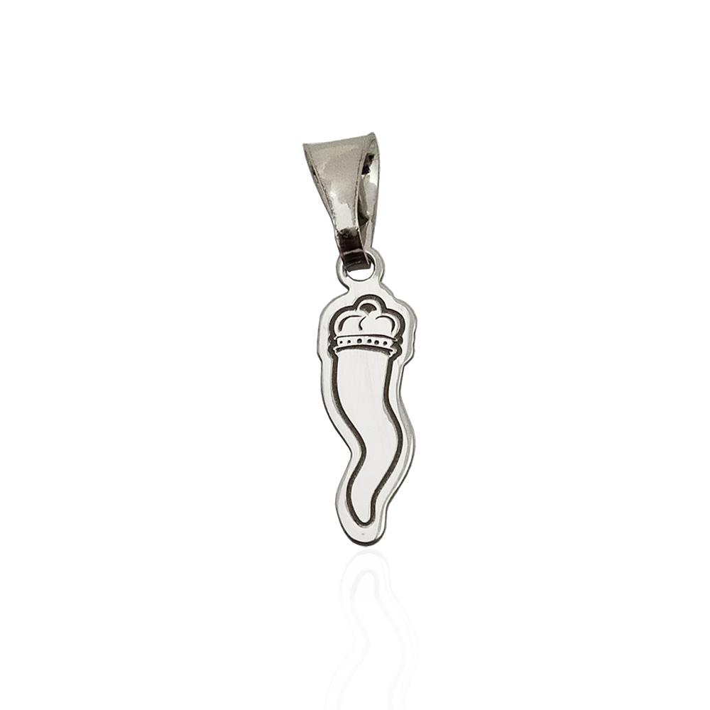 Ciondolo corno con corona mm 17x6 in argento 925 rodiato