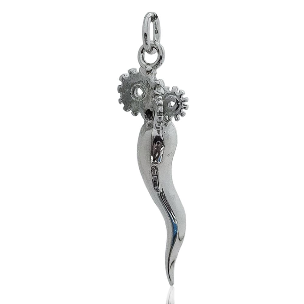 Ciondolo corno in argento 800 mm 52x15 con ingranaggi simbolo ingegneria