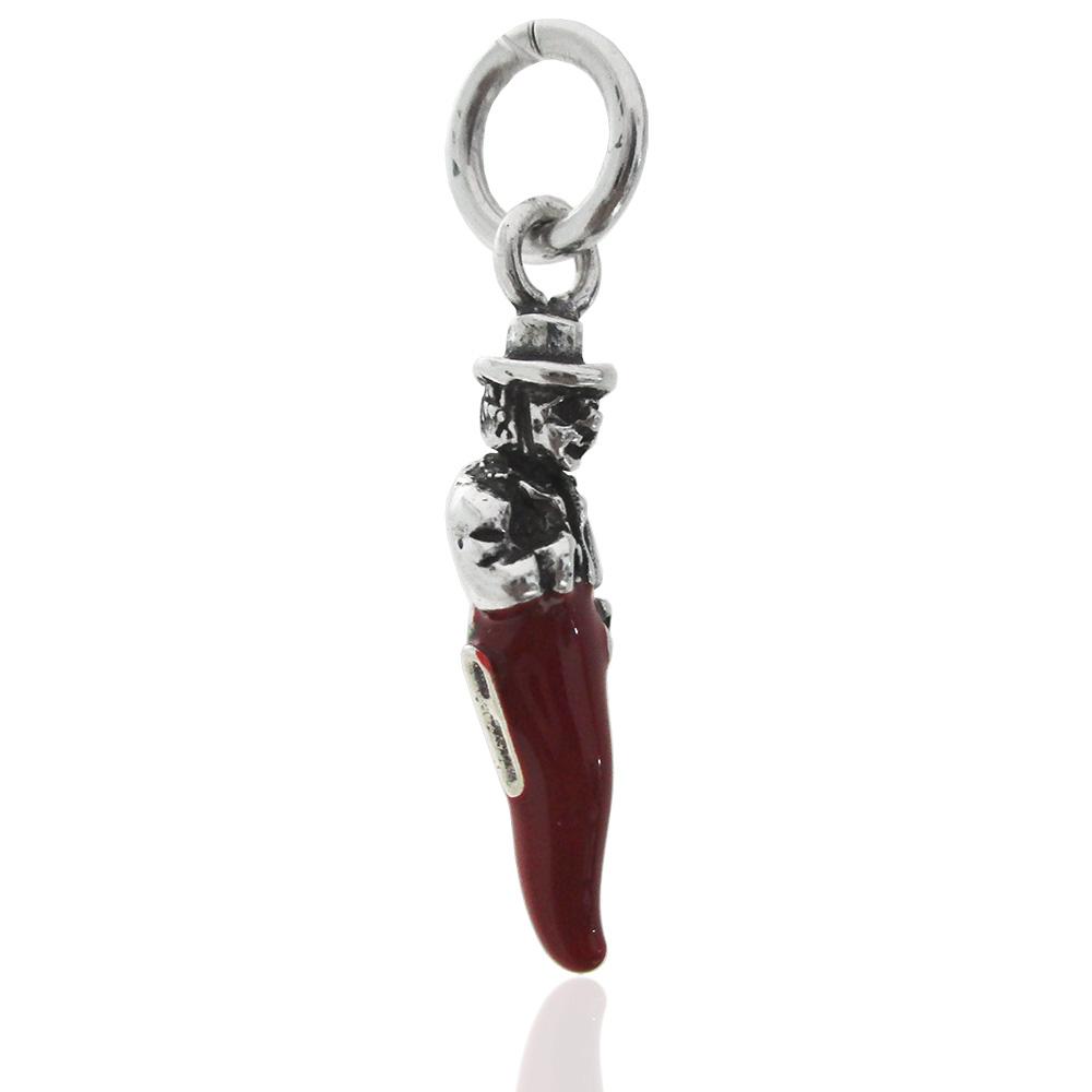 Ciondolo corno gobbo mm 28 in argento microfuso brunito titolo 800 e smalto rosso
