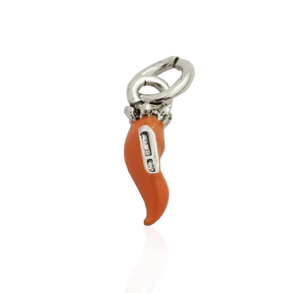 Ciondolo corno minion mm 18 con corona in argento microfuso 800 con smalto arancione