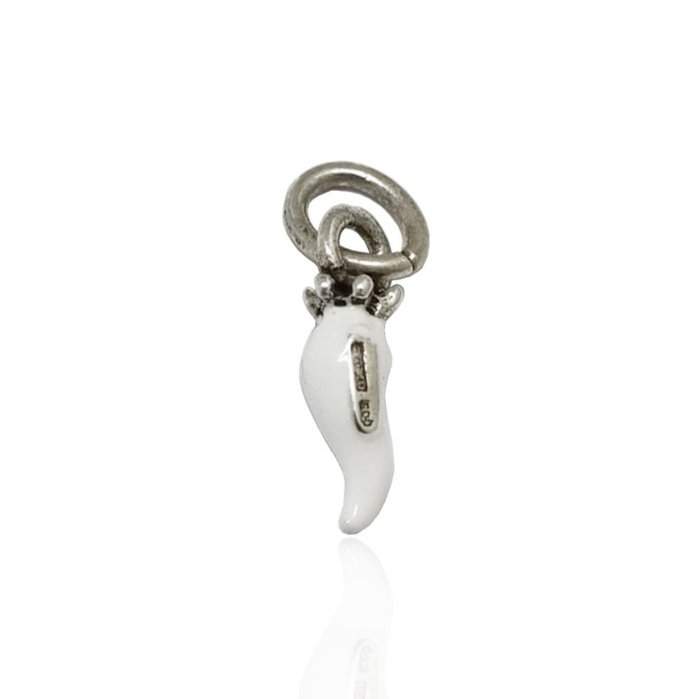Ciondolo corno minion mm 18 con corona in argento microfuso 800 con smalto bianco