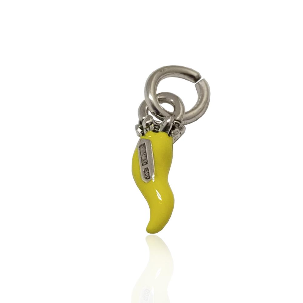 Ciondolo corno minion mm 18 con corona in argento microfuso 800 con smalto giallo