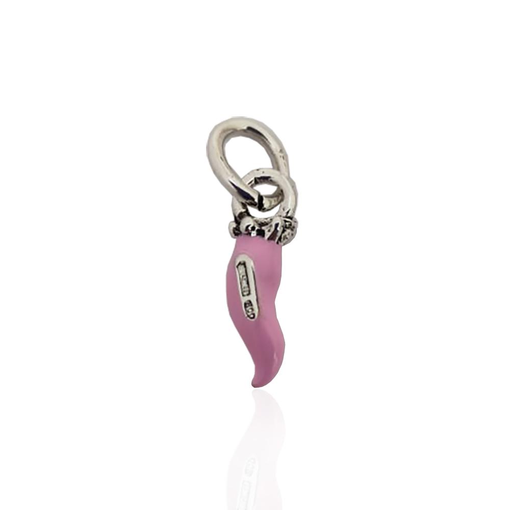 Ciondolo corno minion mm 18 con corona in argento microfuso 800 con smalto rosa