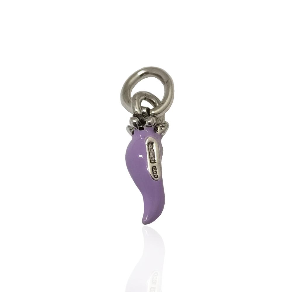 Ciondolo corno minion mm 18 con corona in argento microfuso 800 con smalto viola