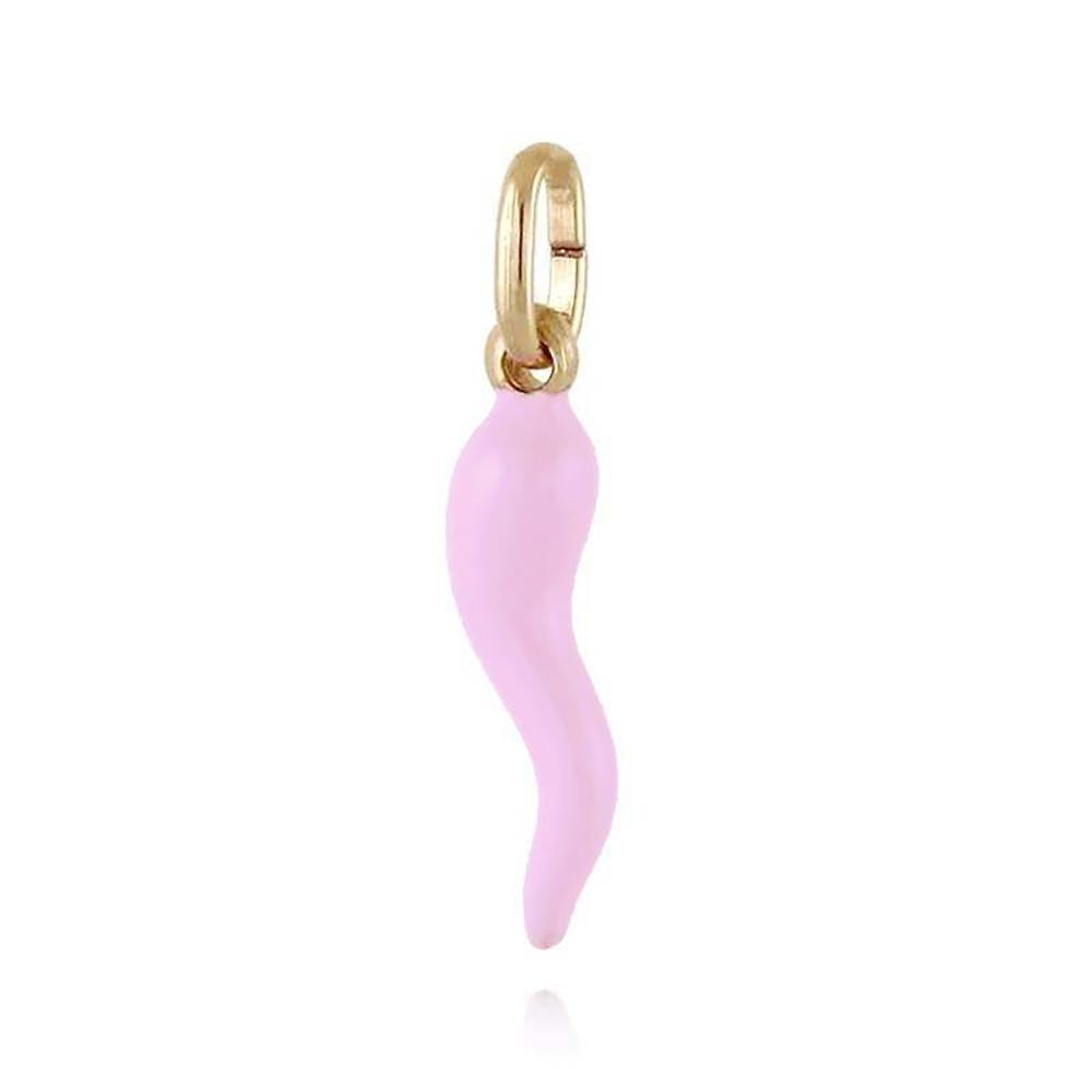 Ciondolo corno mm 18 in argento 925 dorato con smalto rosa