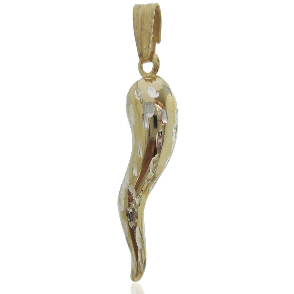 Ciondolo corno mm 30 in argento 925 placcato oro con lavorazione come graffiato
