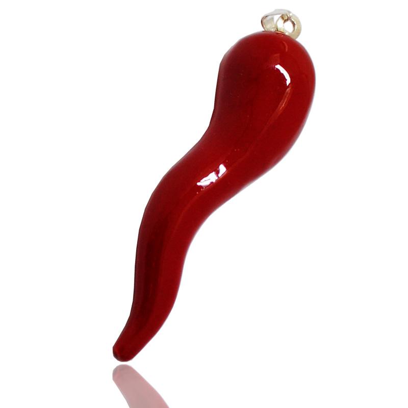 Ciondolo corno mm 80 in argento 925 smaltato rosso