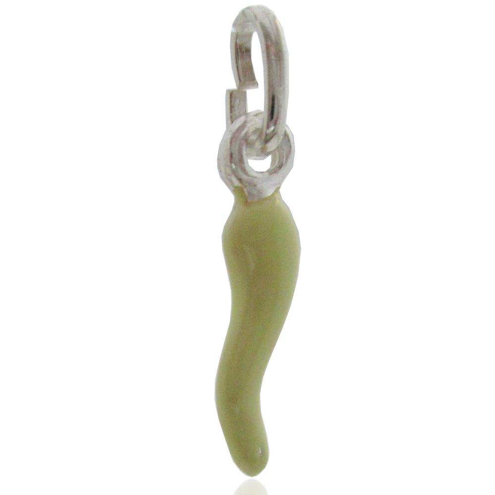 Ciondolo corno scaramantico mm 17 in argento titolo 925 e smalto giallo
