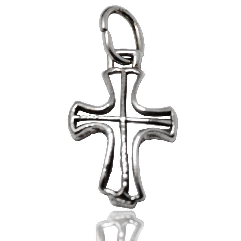 Ciondolo croce aperta mm 20x13 in argento 925 rodiato unisex