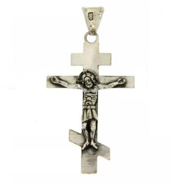 Ciondolo croce ortodossa in argento microfuso brunito titolo 800 mm 45x27