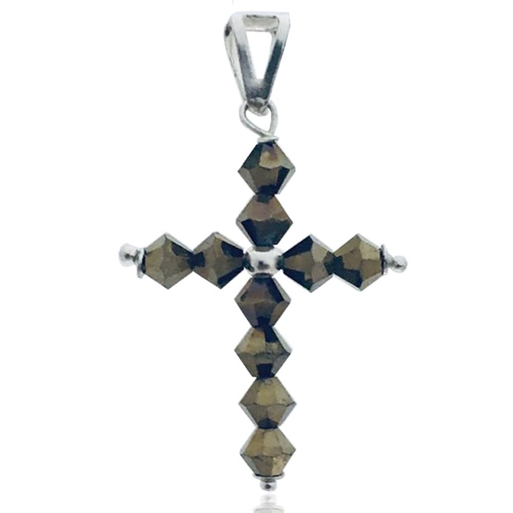 Ciondolo croce mm 28x20 in argento 925 con cristallo bicono da 4 mm swarovski aurum