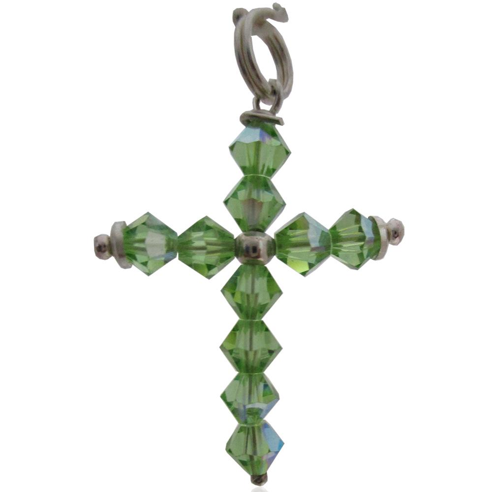 Ciondolo croce mm 28x20 in argento 925 con cristallo bicono da 4 mm swarovski peridot