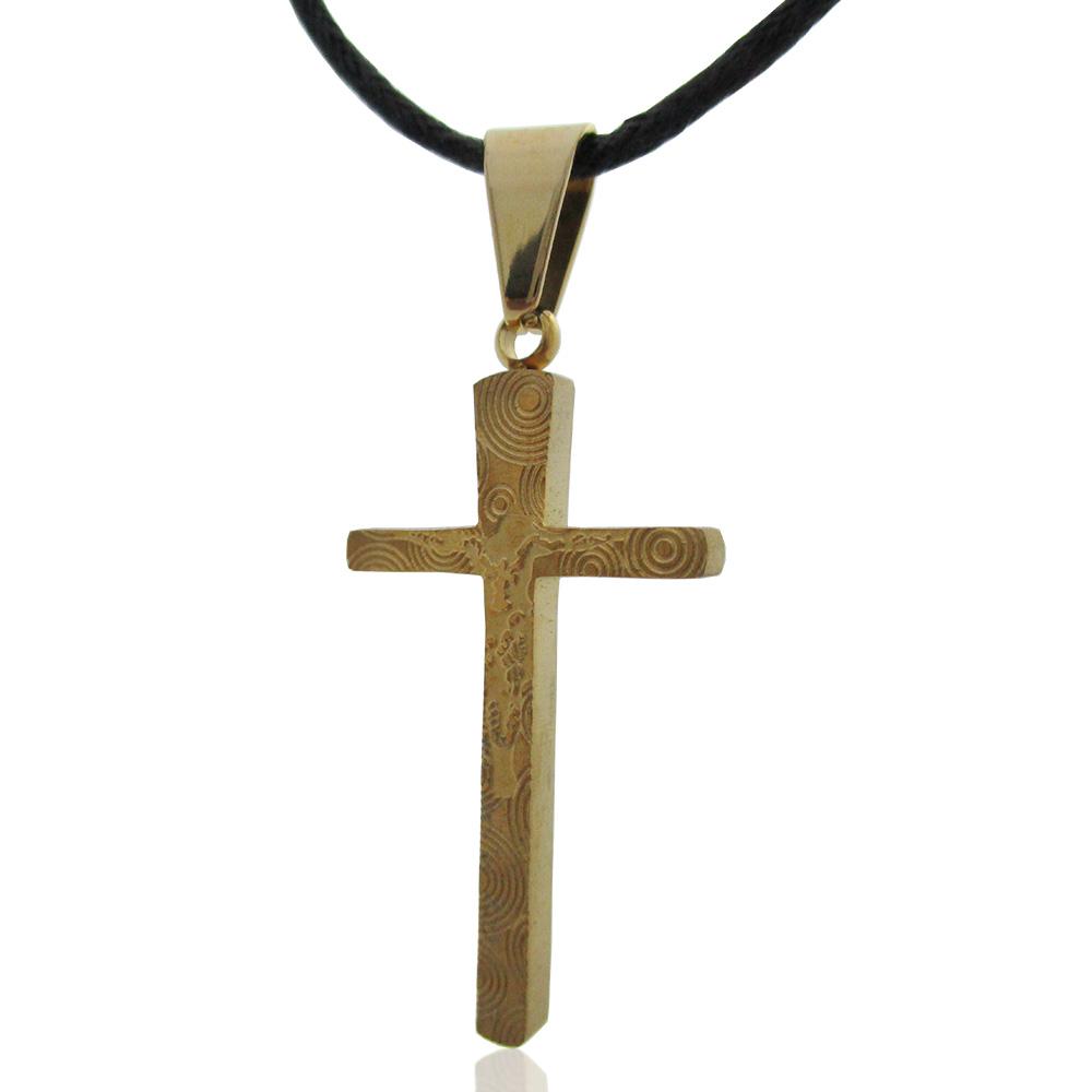 Ciondolo croce mm 37x20 in acciaio placcato oro con collana in sera nera cerata