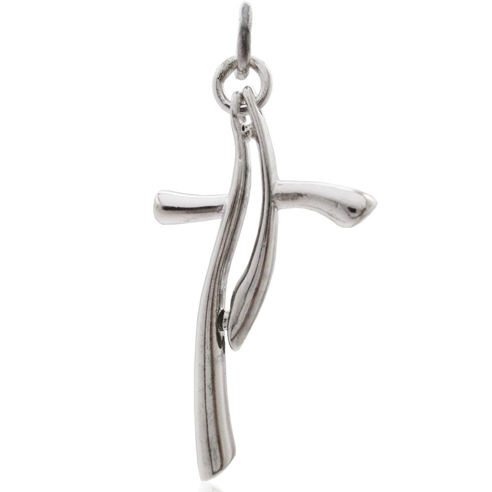 Ciondolo croce stilizzata mm 38x21 in argento 925 rodiato