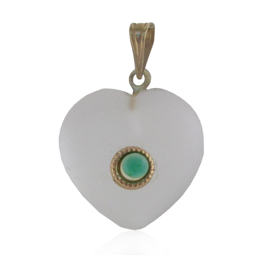 Ciondolo cuore bombato mm 20x18 in vetro satinato con inserti in oro giallo 18 carati e decoro arancione